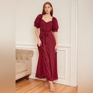 Lulus Forever Red Puff Sleeve Jacquard Maxi Dress